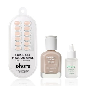 image:imageohora Complete Nail Care Bundle  Gel Press On NP Pure French  Nail Strengthener Earl Grey  Mini Green Tea Nail Remover  Complete AtHome Gel Nail Set  No UV Lamp Needed  100 Real Gel