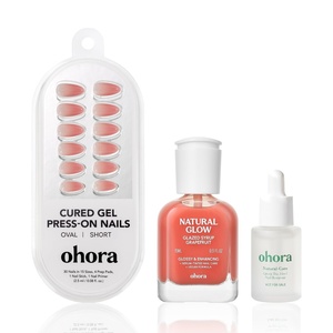 image:imageohora Complete Nail Care Bundle  Gel Press On NP Rosy Glow  Nail Strengthener Grapefruit  Mini Green Tea Nail Remover  Complete AtHome Gel Nail Set  No UV Lamp Needed
