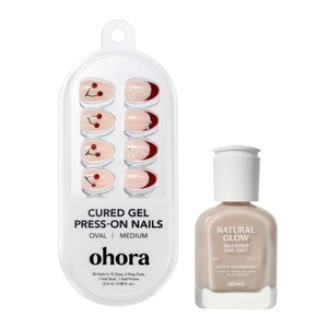 image:imageohora Nail Strengthener amp Press On Duo  Repair Strengthen amp Style  Includes Natural Glow Milk Syrup Nail Strengthener Earl Grey 15mL amp Gel Press On Nails Cherry Pop for Healthy SalonQuality N