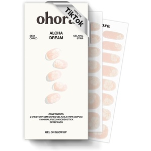 image:imageohora Semi Cured Gel Nail Strips N Aloha Dream  Beige Art Works with Any Lamps SalonQuality Long Lasting Easy to Apply amp Remove  Includes 2 Prep Pads Nail File amp Wooden Stick