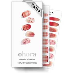image:imageohora Semi Cured Gel Nail Strips N Petite Bouquet  Pattern Red Pink Works with Any Lamps SalonQuality Long Lasting Easy to Apply amp Remove  Includes 2 Prep Pads Nail File amp Wooden Stick