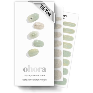 image:imageohora Semi Cured Gel Nail Strips N Puffy Bloom  Marble 3D Green Gold Works with Any Lamps SalonQuality Long Lasting Easy to Apply amp Remove  Includes 2 Prep Pads Nail File amp Wooden Stick
