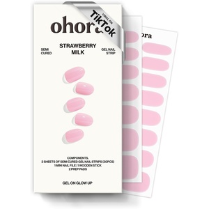 image:imageohora Semi Cured Gel Nail Strips N Strawberry Milk  Solid Pink Works with Any Lamps SalonQuality Long Lasting Easy to Apply amp Remove  Includes 2 Prep Pads Nail File amp Wooden Stick