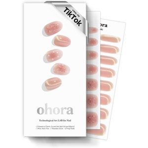 image:imageohora Semi Cured Gel Nail Strips N Sweet Bow  Marble Magnet Pink Gold Works with Any Lamps SalonQuality Long Lasting Easy to Apply amp Remove  Includes 2 Prep Pads Nail File amp Wooden Stick