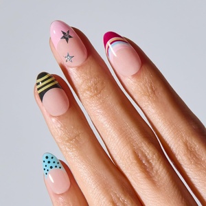 image:imageohora Gel Press On Nails Pop amp Rock  Medium Oval French Art  100 Real Gel No UV Lamp No Glue NonToxic  15 Sizes 30 Tips  14Day Waterproof Beginner Friendly