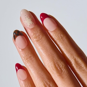 image:imageohora Gel Press On Nails  Medium Oval Red French Art  Hibiscus Island  SalonQuality 100 Real Gel No UV Lamp No Glue NonToxic  15 Sizes 30 Tips  Long lasting K beauty nails Summer nailsWild Tortoise