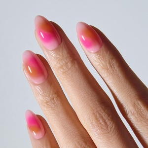 image:imageohora Gel Press On Nails  Medium Oval Red French Art  Hibiscus Island  SalonQuality 100 Real Gel No UV Lamp No Glue NonToxic  15 Sizes 30 Tips  Long lasting K beauty nails Summer nailsBlushing Petals
