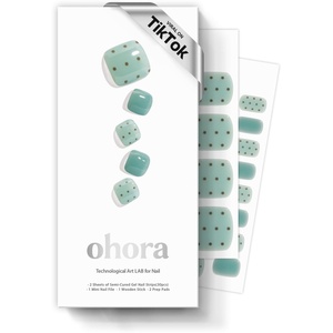 image:imageohora Semi Cured Gel Pedi Strips  Mint Green Dot  P Mint Choco  SalonQuality Works with Any Lamps Long Lasting Easy to Apply amp Remove Includes 30 Strips Prep Pads Nail File amp Stick