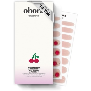 image:imageohora Semi Cured Gel Nail Strips N Cherry Candy  Art Pink Works with Any Lamps SalonQuality Long Lasting Easy to Apply amp Remove  Includes 2 Prep Pads Nail File amp Wooden Stick