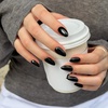 image:imageohora Gel Press On Nails  Pink Solid Art Short Square  Baby DaisyClassic Black