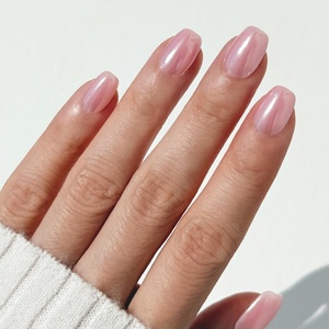 image:imageohora Gel Press On Nails  Pink Solid Art Short Square  Baby DaisyBallet Chrome