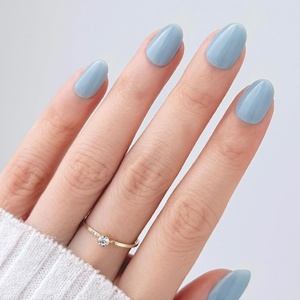 image:imageohora Gel Press On Nails  Pink Solid Art Short Square  Baby DaisyPowder Blue