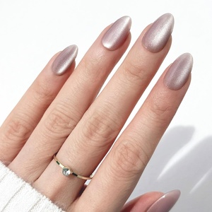 image:imageohora Gel Press On Nails  Pink Solid Art Short Square  Baby DaisySand Glow